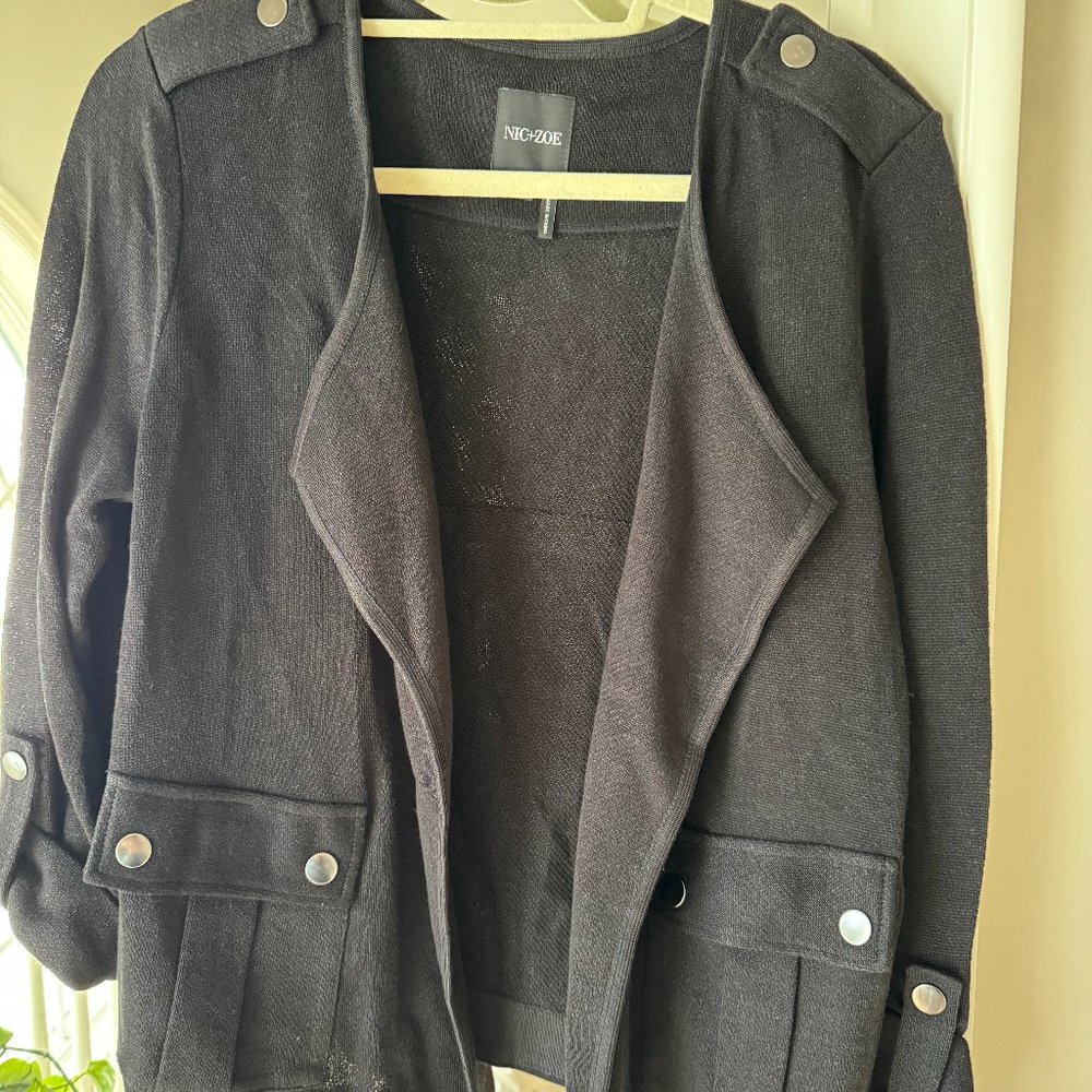 Nic+Zoe Black Cotton Button Jacket Casual Blazer Women's Size Large L